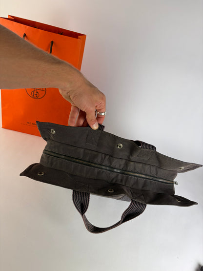 Vintage Hermes Hermès Herline Canvas Tote Dark Grey Black
