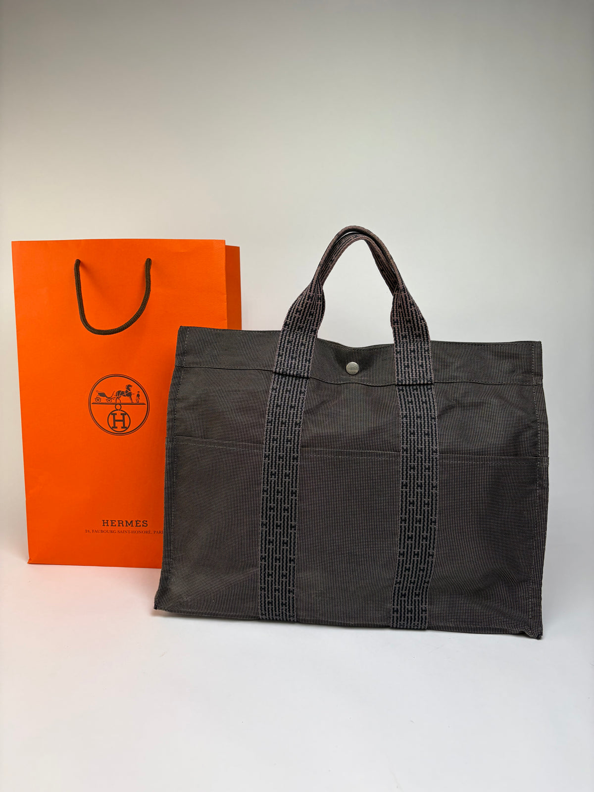 Vintage Hermes Hermès Herline Canvas Tote Dark Grey Black