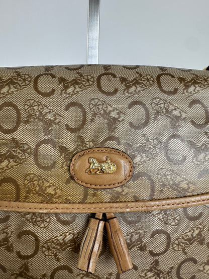 Vintage Celine Paris C Macadam Monogram Coated Canvas Shoulder Bag Beige Brown