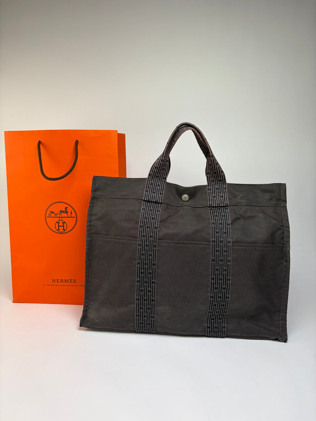 Vintage Hermes Hermès Herline Canvas Tote Dark Grey Black