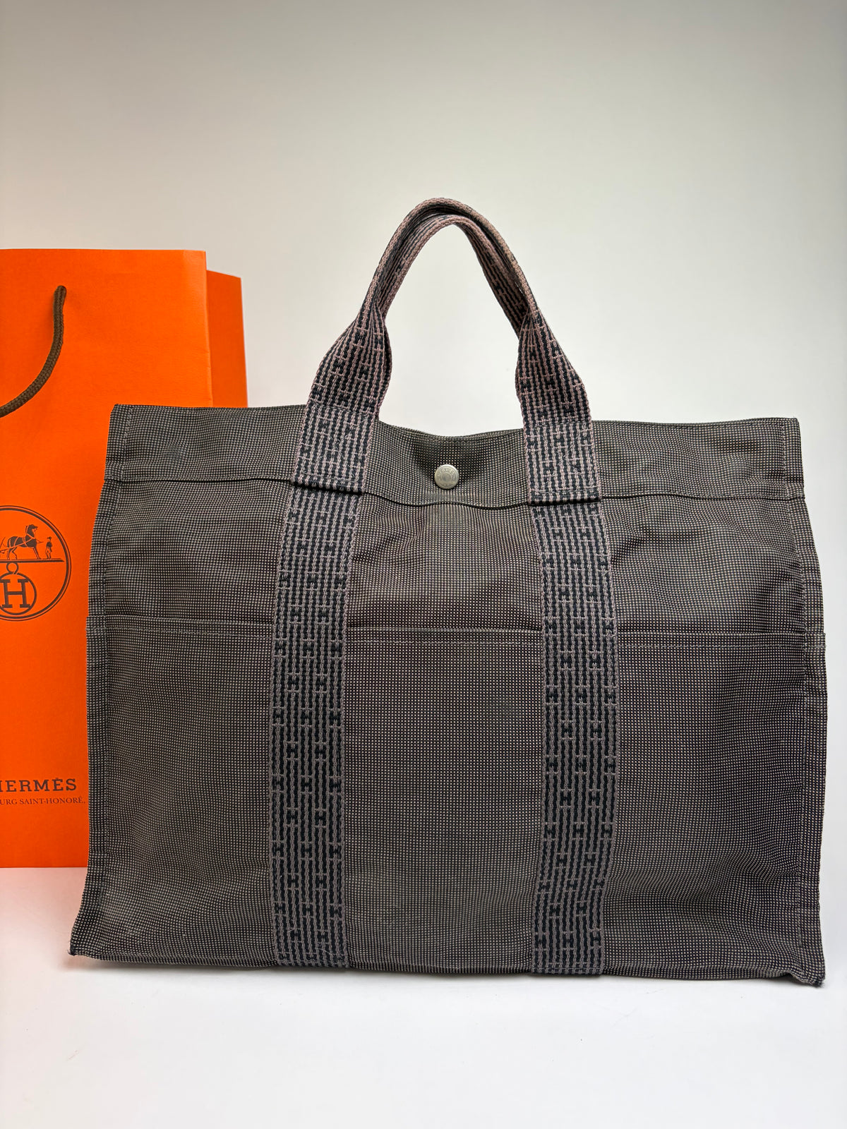 Vintage Hermes Hermès Herline Canvas Tote Dark Grey Black