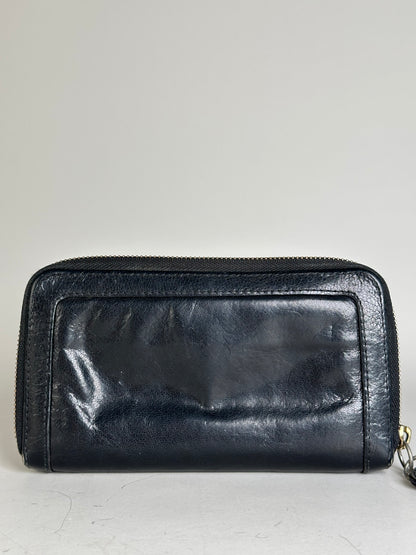 Vintage Chloe Leather Wallet Black Gold-tone