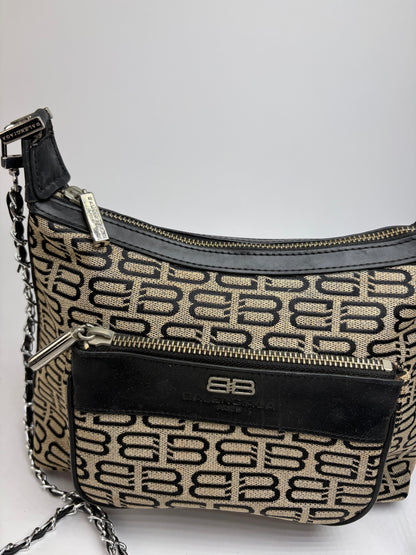 Vintage Balenciaga BB Monogram Flap Crossbody Bag Late 2010s Beige Black