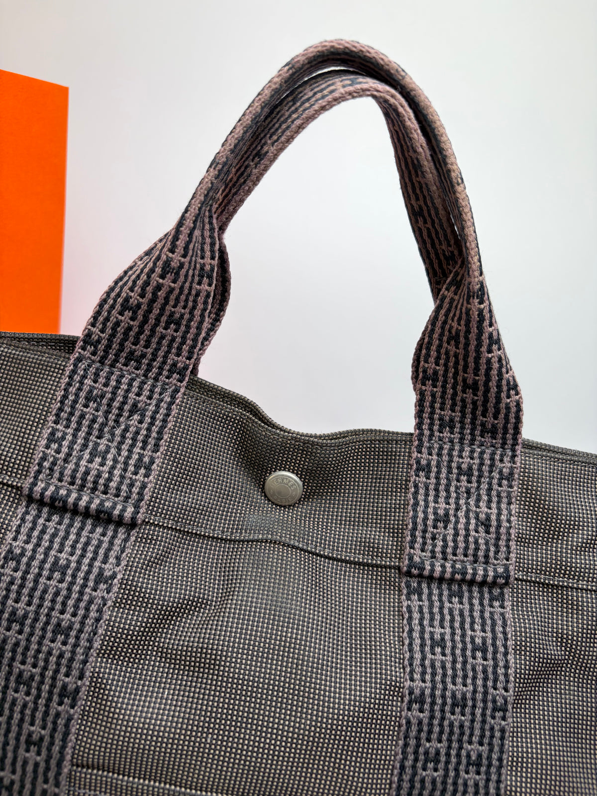 Vintage Hermes Hermès Herline Canvas Tote Dark Grey Black