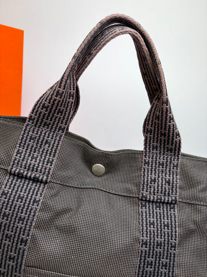 Vintage Hermes Hermès Herline Canvas Tote Dark Grey Black