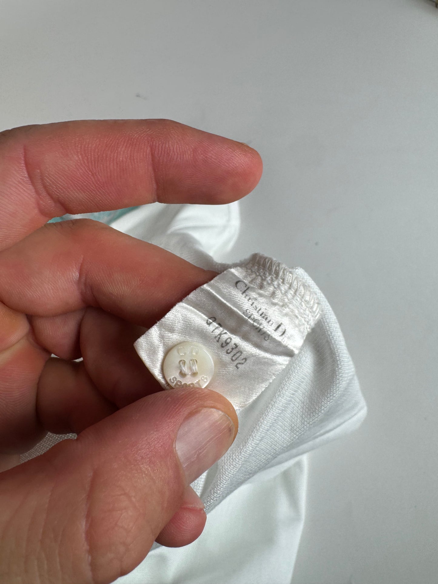 Vintage Dior Fish Polo White Turquoise L