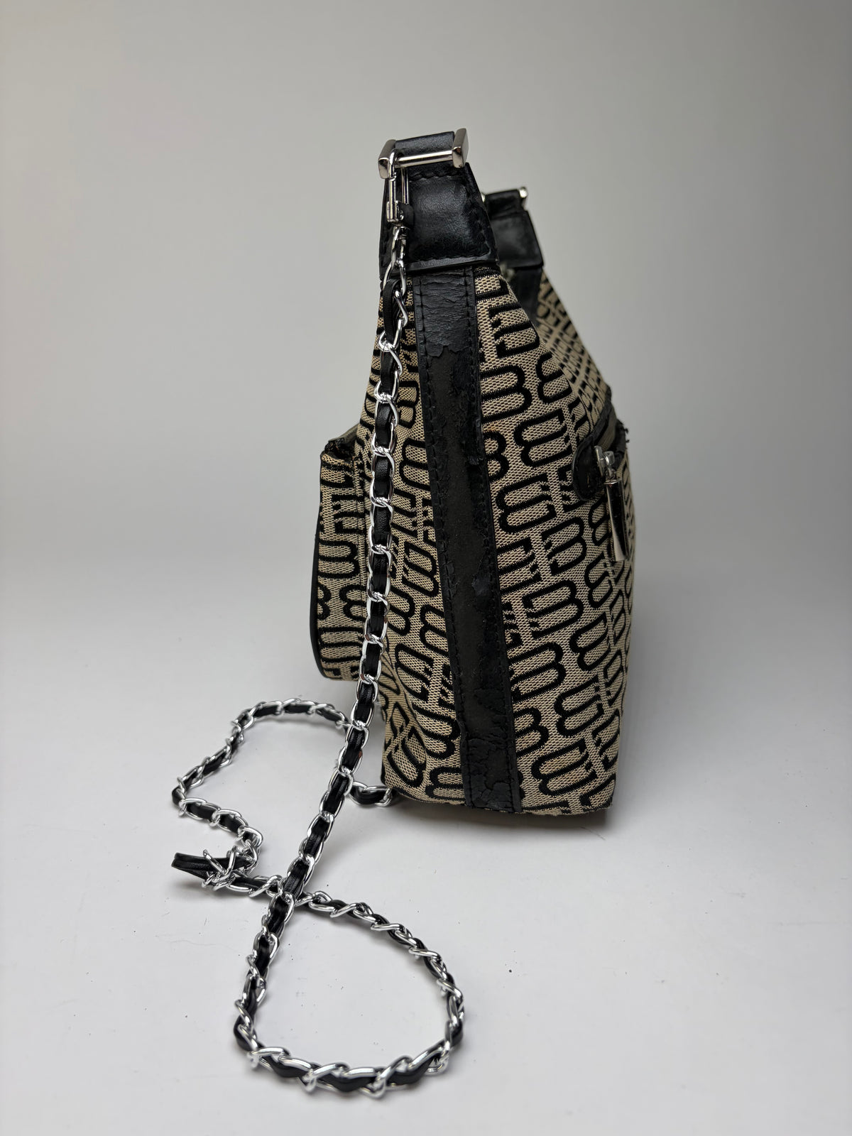 Vintage Balenciaga BB Monogram Flap Crossbody Bag Late 2010s Beige Black