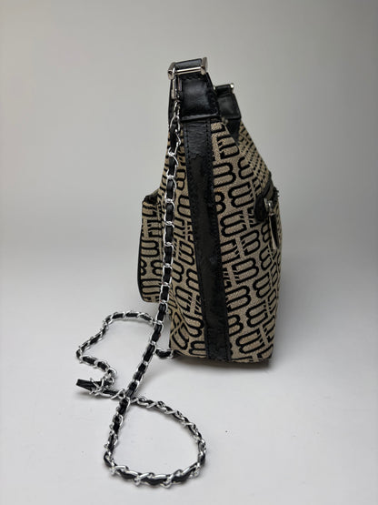 Vintage Balenciaga BB Monogram Flap Crossbody Bag Late 2010s Beige Black