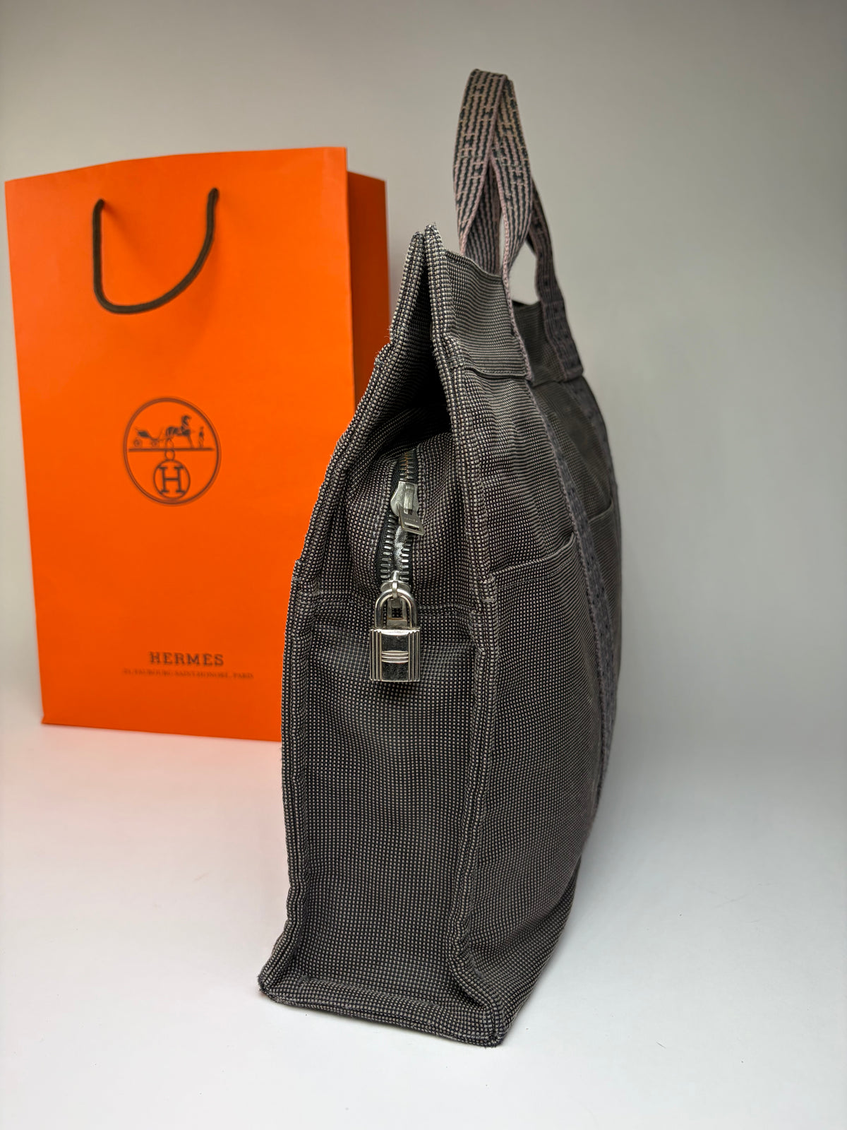 Vintage Hermes Hermès Herline Canvas Tote Dark Grey Black