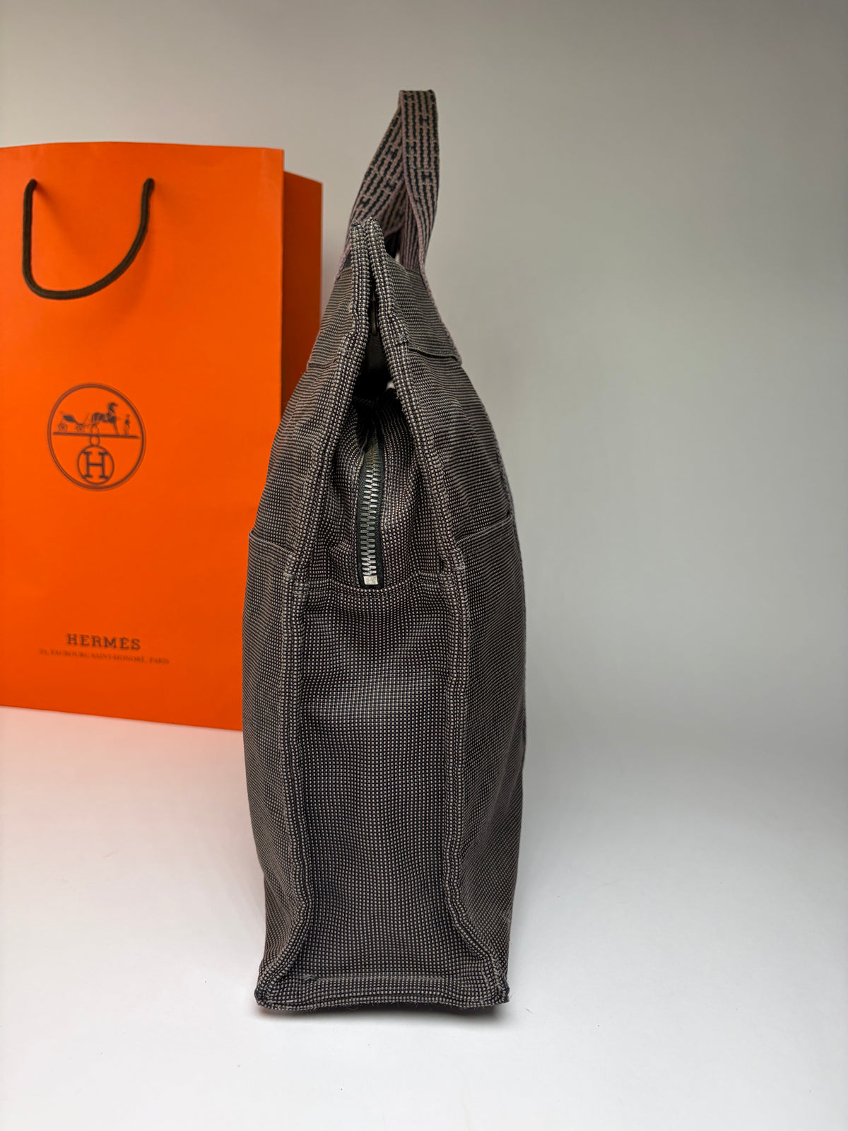 Vintage Hermes Hermès Herline Canvas Tote Dark Grey Black