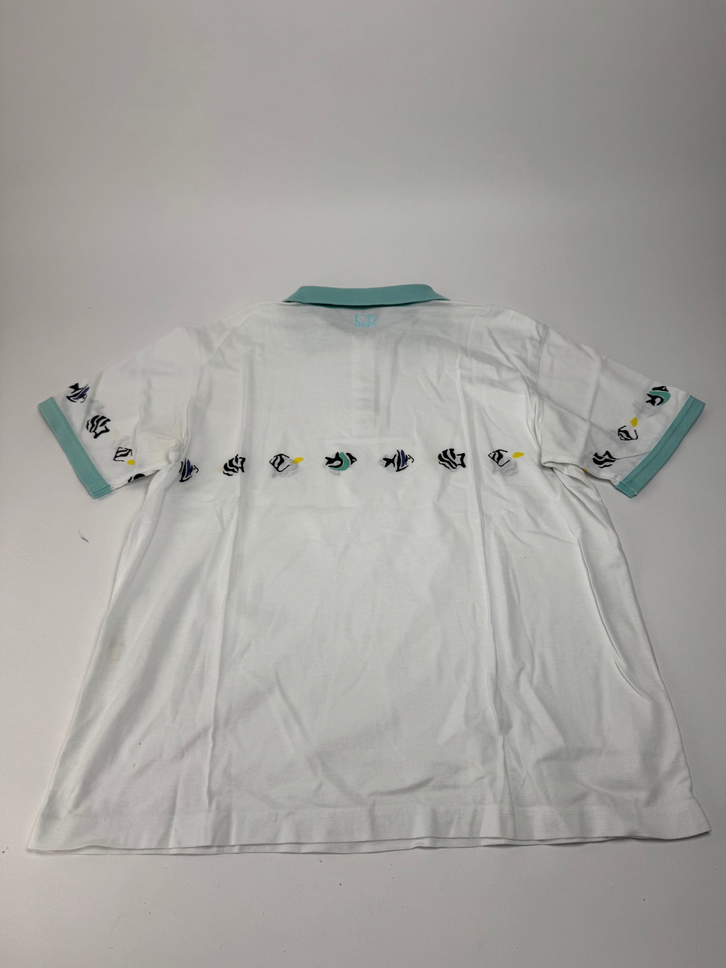 Vintage Dior Fish Polo White Turquoise L