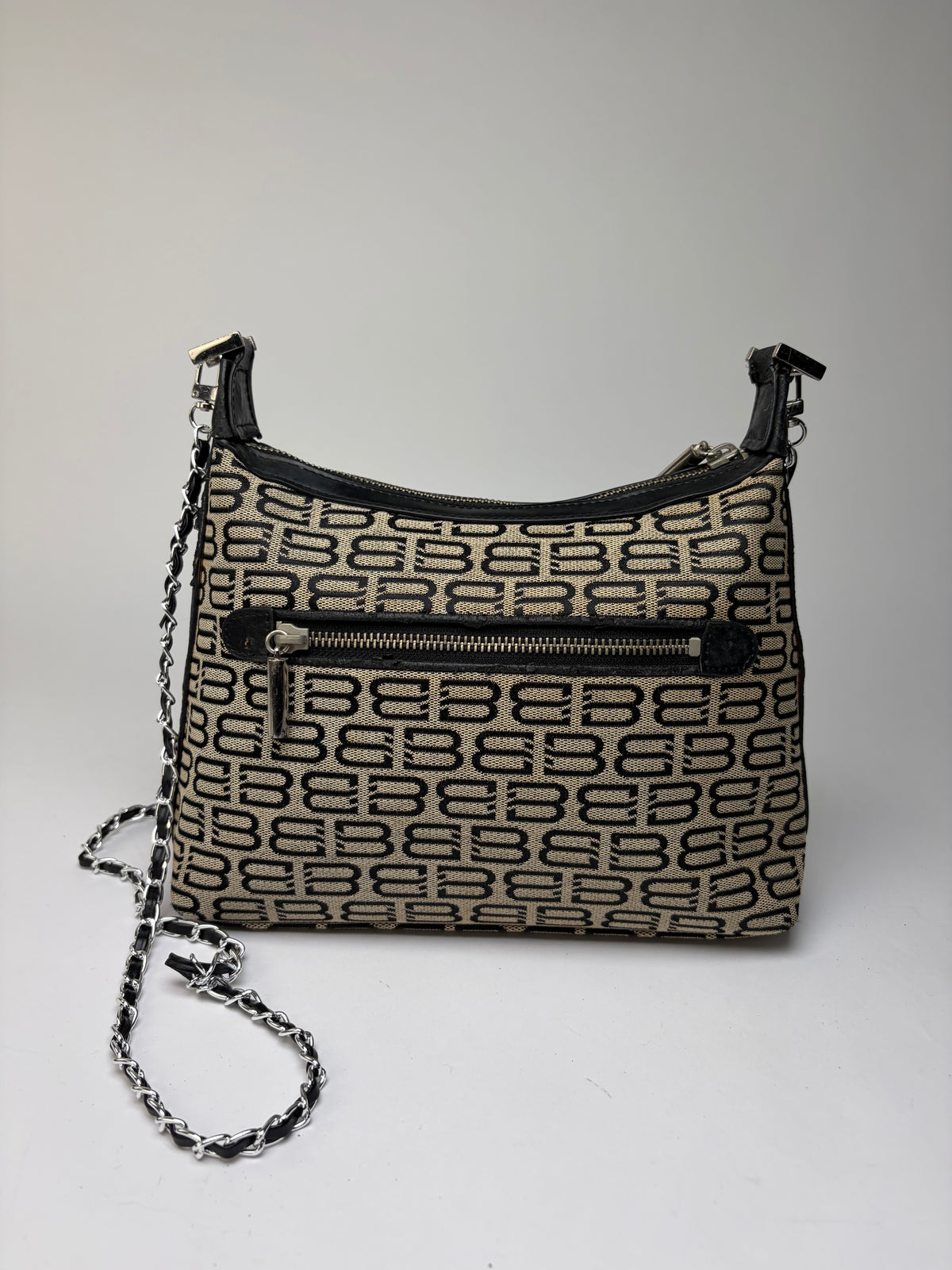 Vintage Balenciaga BB Monogram Flap Crossbody Bag Late 2010s Beige Black