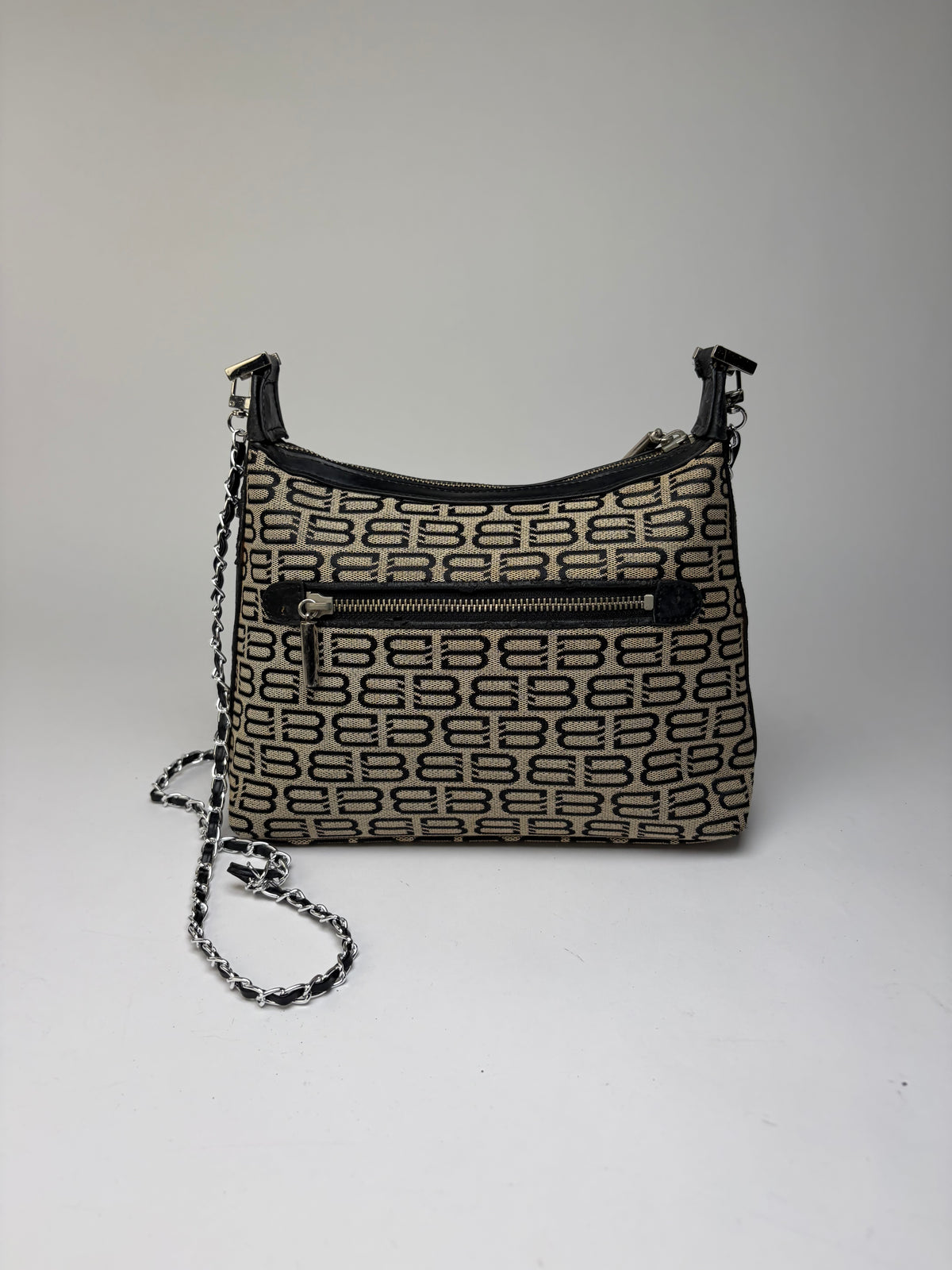 Vintage Balenciaga BB Monogram Flap Crossbody Bag Late 2010s Beige Black