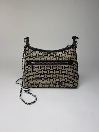 Vintage Balenciaga BB Monogram Flap Crossbody Bag Late 2010s Beige Black