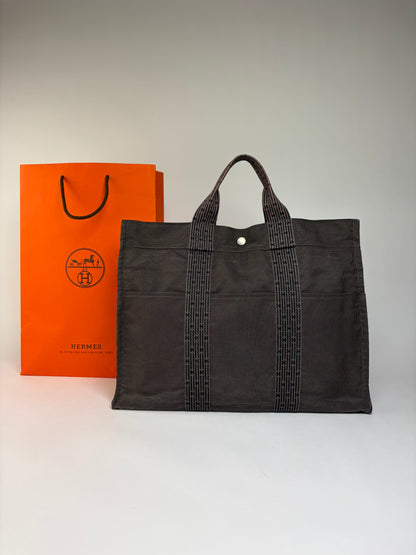 Vintage Hermes Hermès Herline Canvas Tote Dark Grey Black