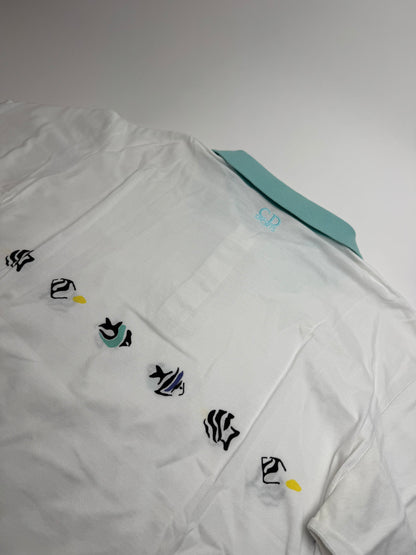 Vintage Dior Fish Polo White Turquoise L