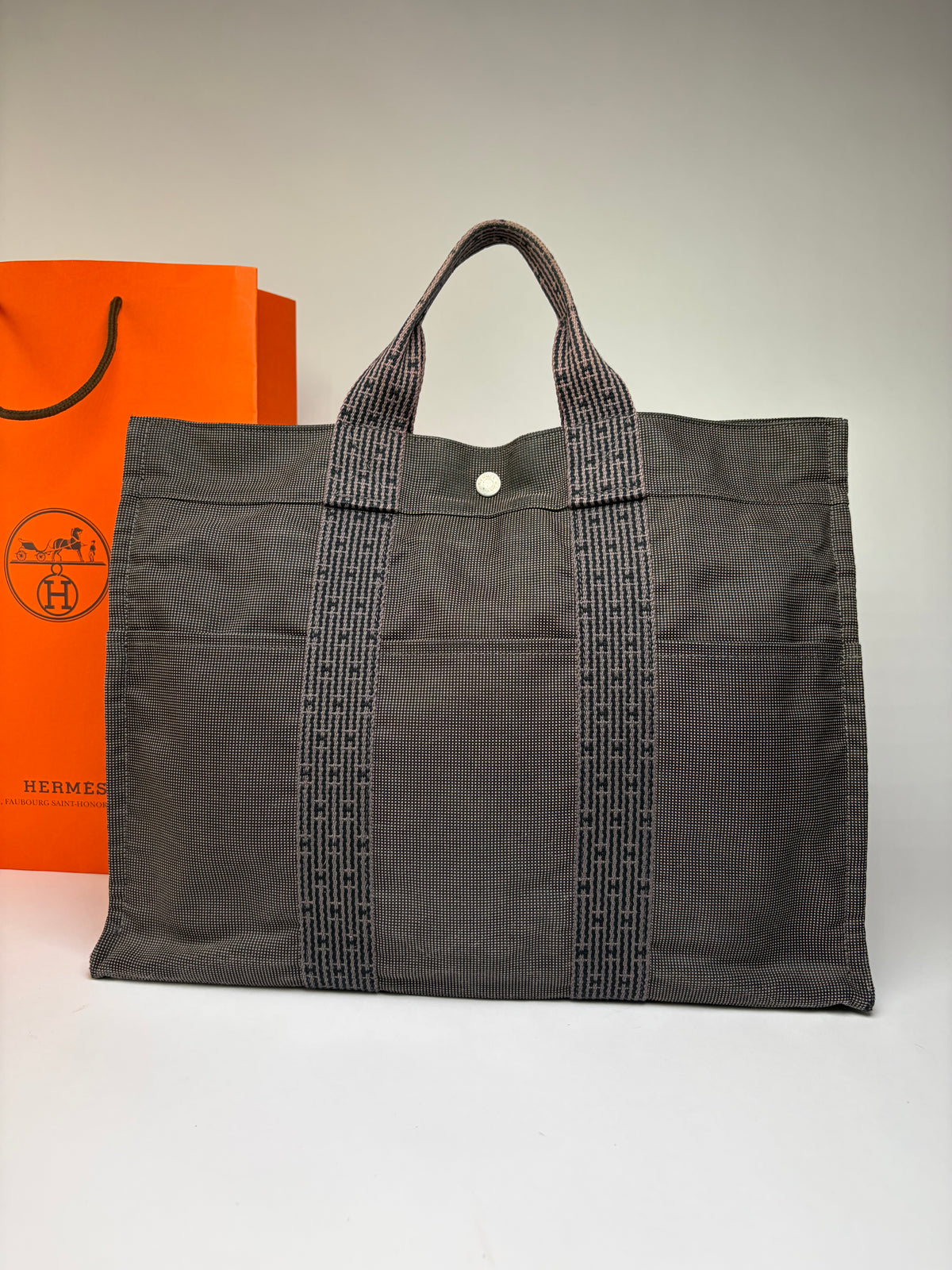 Vintage Hermes Hermès Herline Canvas Tote Dark Grey Black