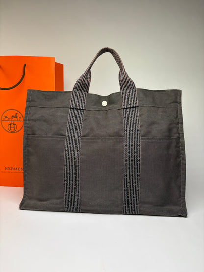 Vintage Hermes Hermès Herline Canvas Tote Dark Grey Black