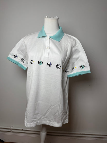 Vintage Dior Fish Polo White Turquoise L