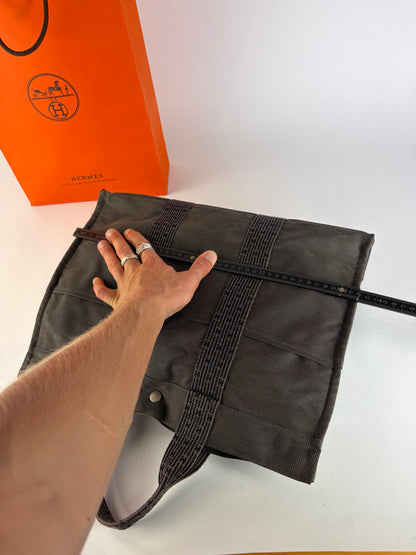 Vintage Hermes Hermès Herline Canvas Tote Dark Grey Black