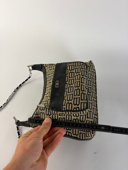 Vintage Balenciaga BB Monogram Flap Crossbody Bag Late 2010s Beige Black