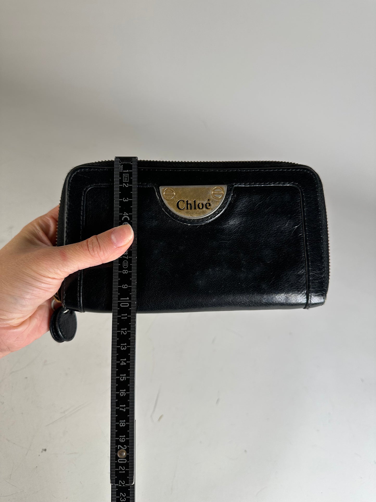 Vintage Chloe Leather Wallet Black Gold-tone