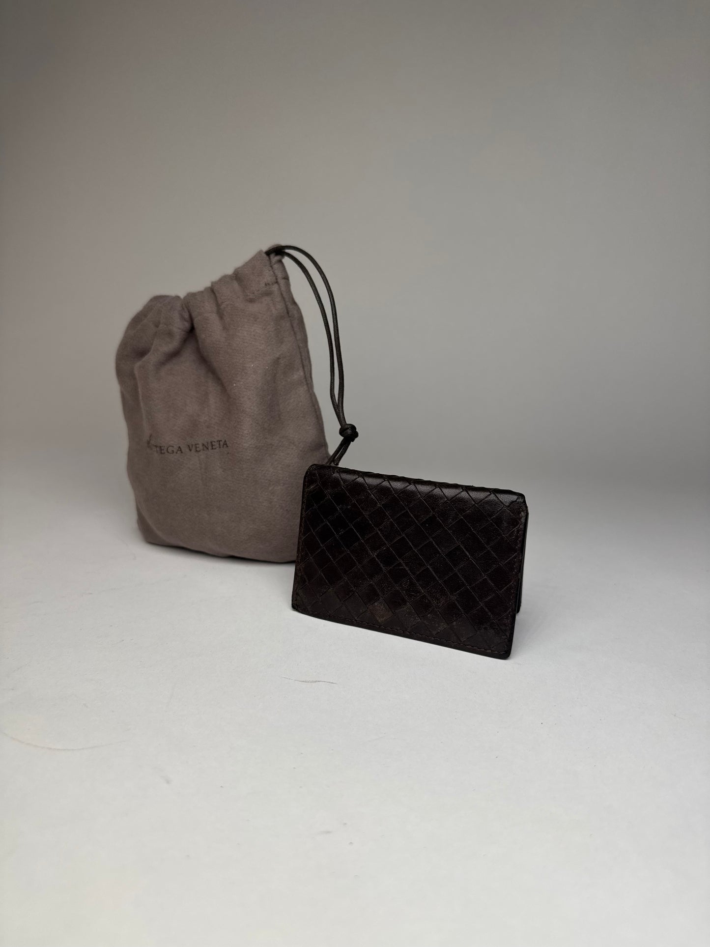 Vintage Bottega Veneta Intrecciato Leather Card Holder Brown