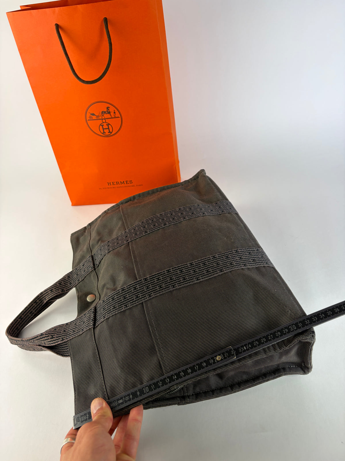 Vintage Hermes Hermès Herline Canvas Tote Dark Grey Black