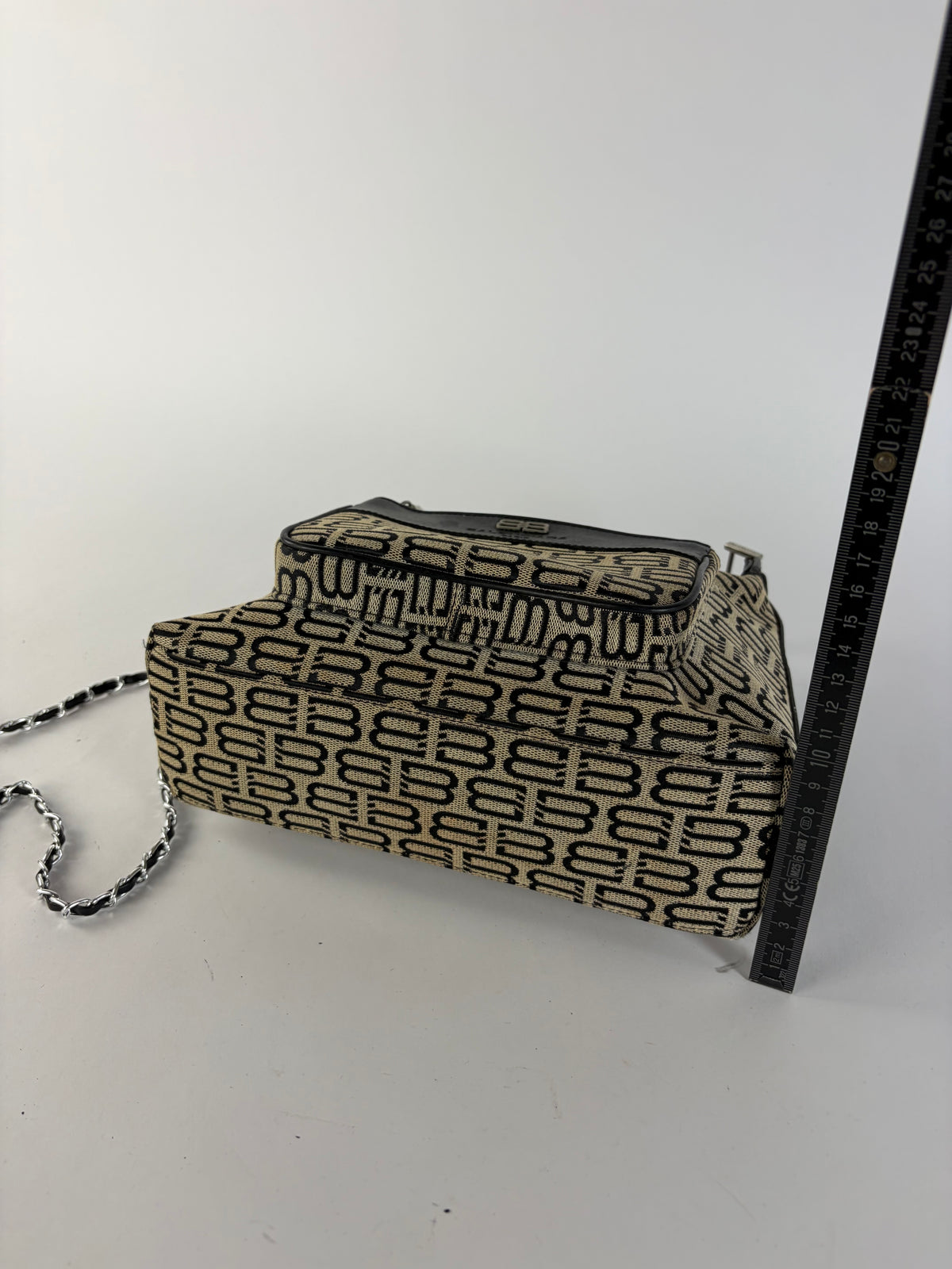 Vintage Balenciaga BB Monogram Flap Crossbody Bag Late 2010s Beige Black