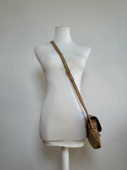 Vintage Celine Paris C Macadam Monogram Coated Canvas Shoulder Bag Beige Brown