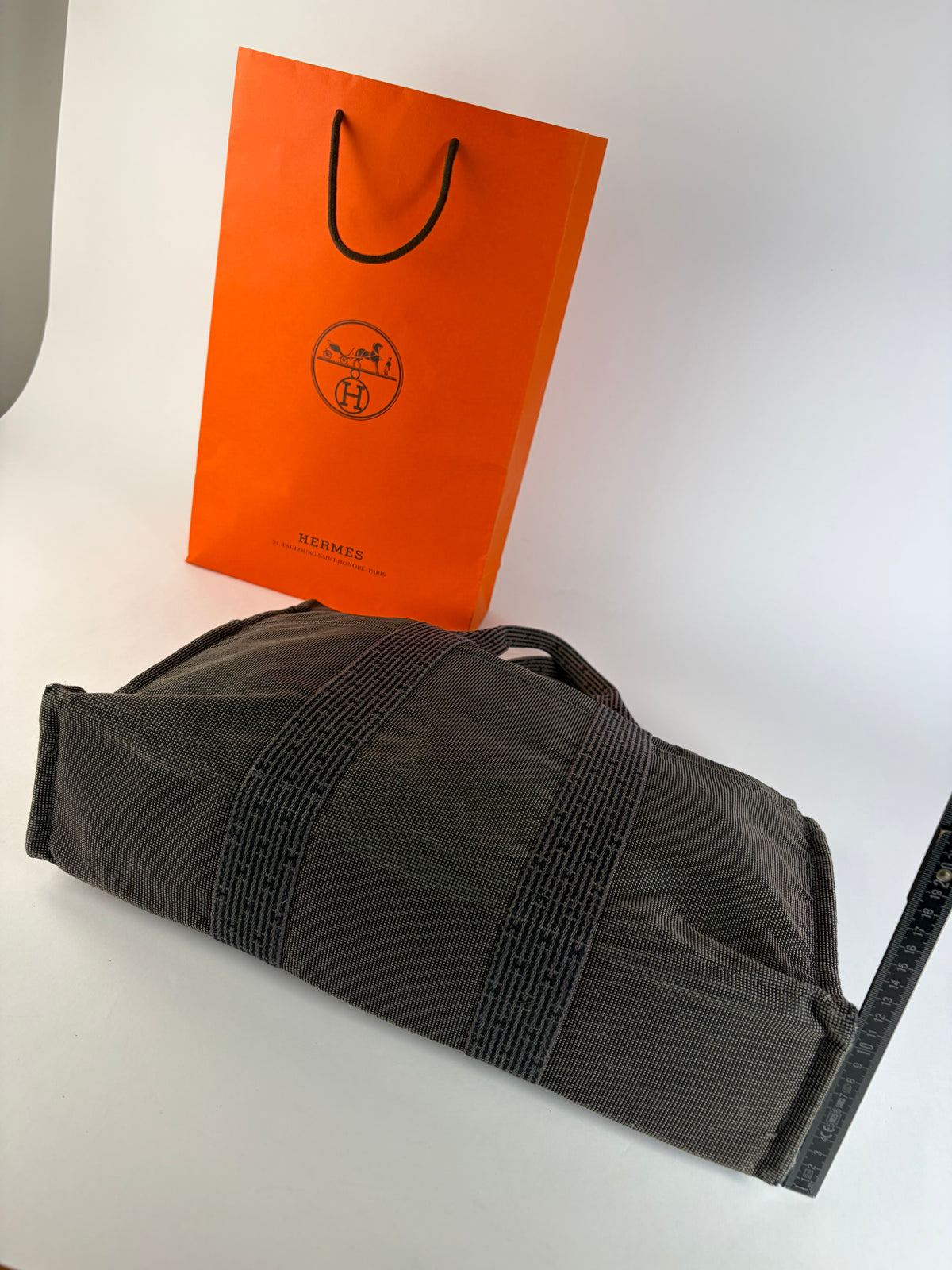 Vintage Hermes Hermès Herline Canvas Tote Dark Grey Black