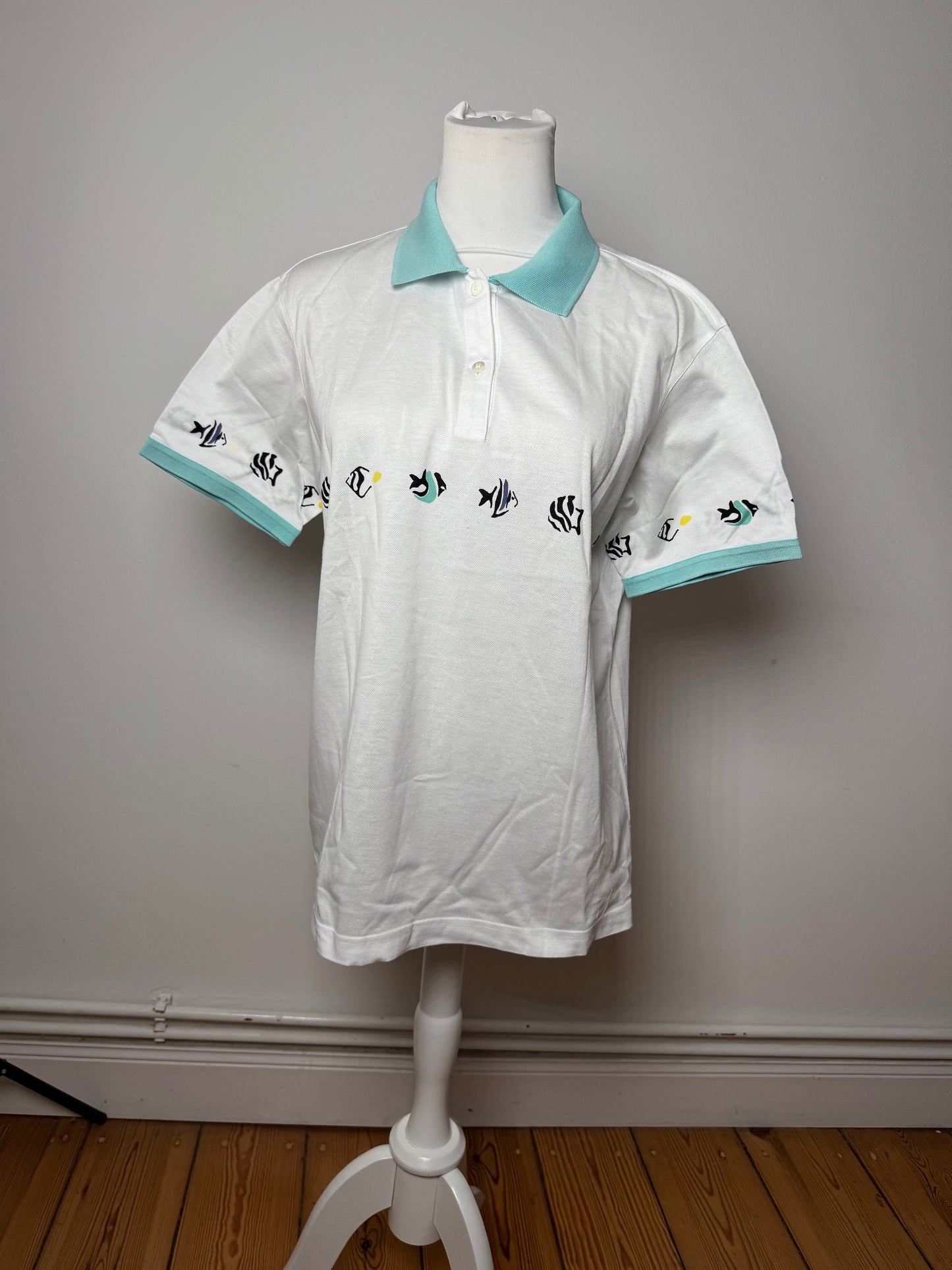 Vintage Dior Fish Polo White Turquoise L