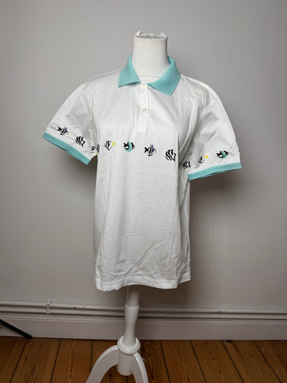 Vintage Dior Fish Polo White Turquoise L