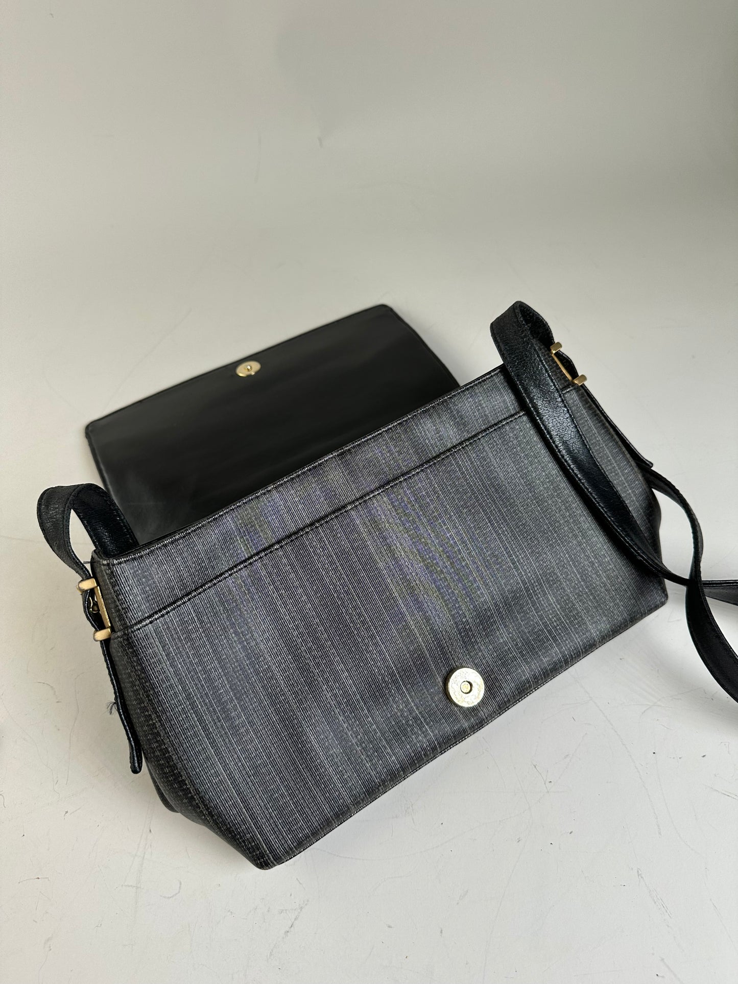 Vintage Givenchy Textured Leather Crossbody Bag Black Gold