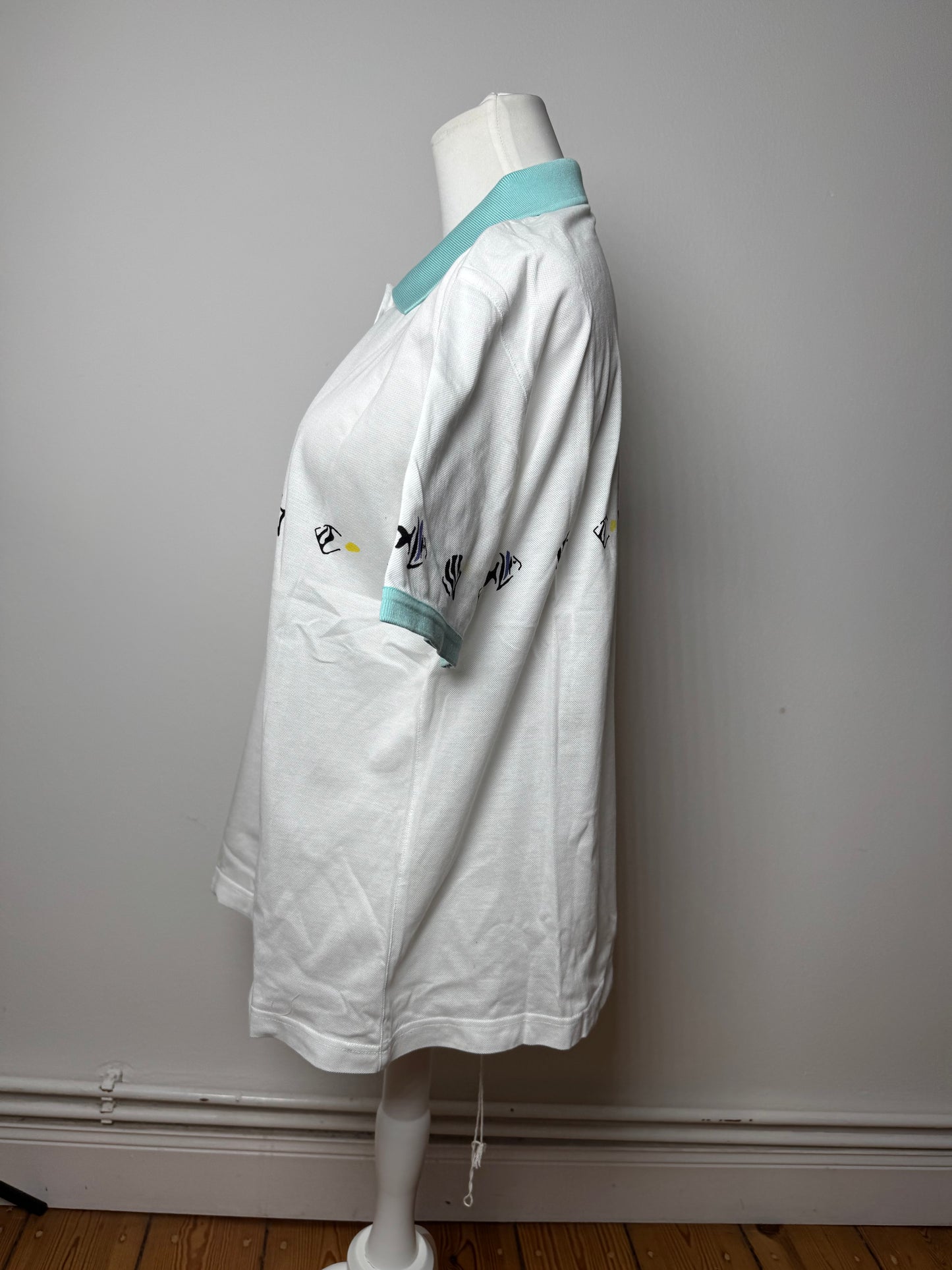 Vintage Dior Fish Polo White Turquoise L