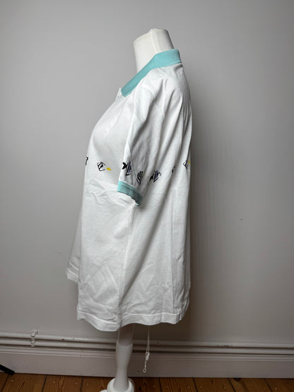 Vintage Dior Fish Polo White Turquoise L