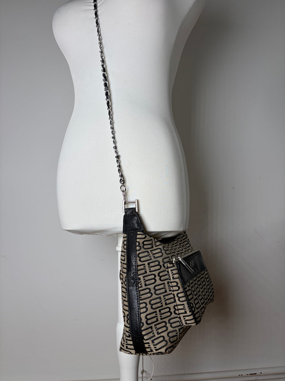 Vintage Balenciaga BB Monogram Flap Crossbody Bag Late 2010s Beige Black