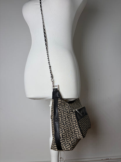 Vintage Balenciaga BB Monogram Flap Crossbody Bag Late 2010s Beige Black