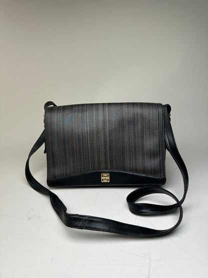Vintage Givenchy Textured Leather Crossbody Bag Black Gold