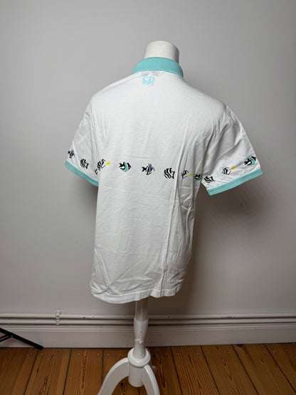 Vintage Dior Fish Polo White Turquoise L