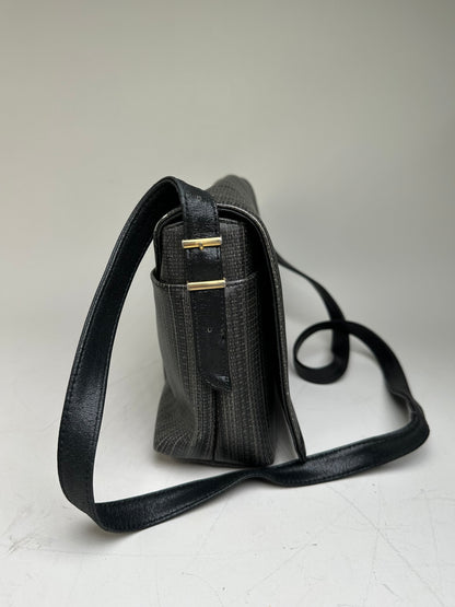 Vintage Givenchy Textured Leather Crossbody Bag Black Gold