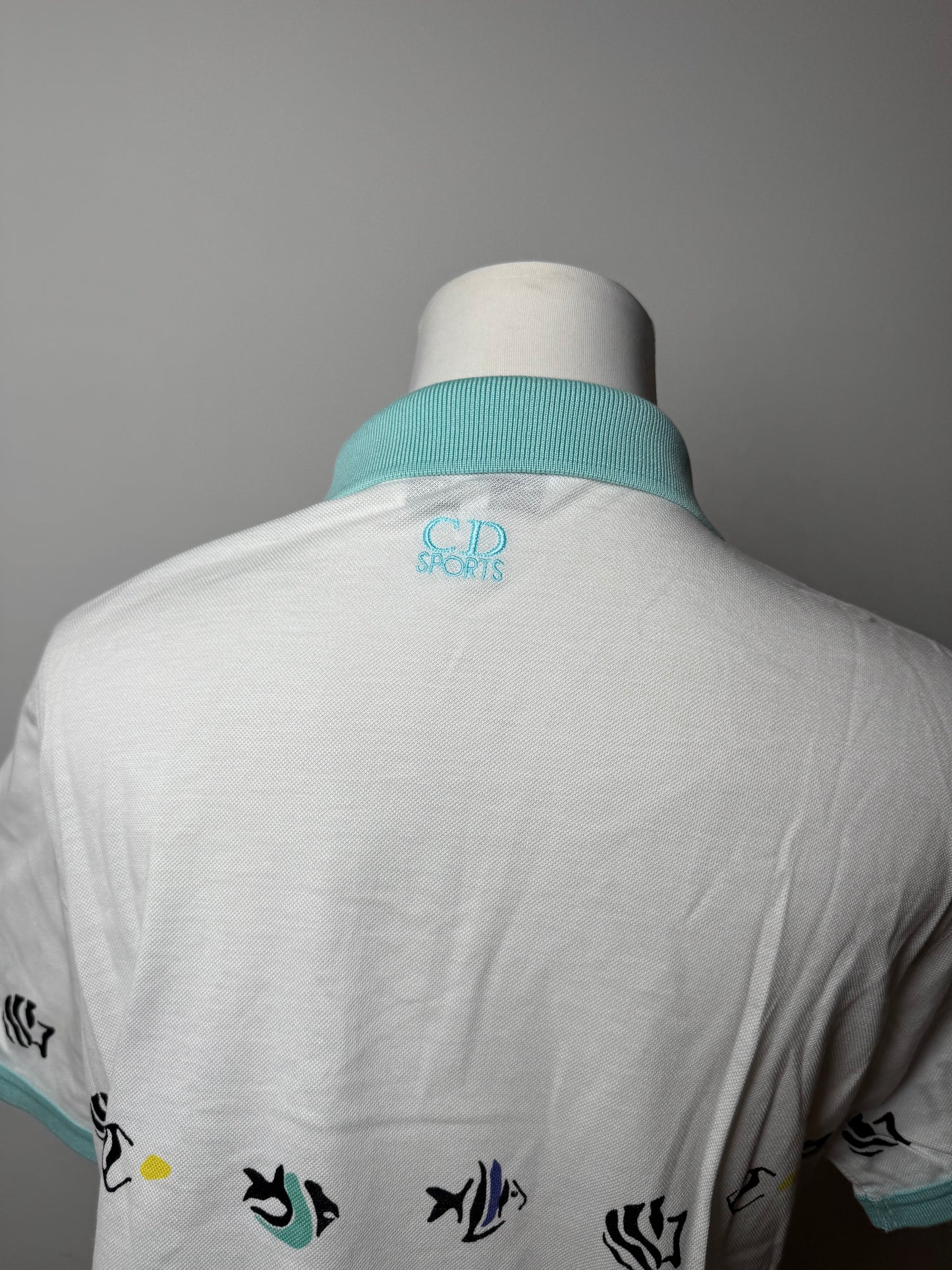 Vintage Dior Fish Polo White Turquoise L
