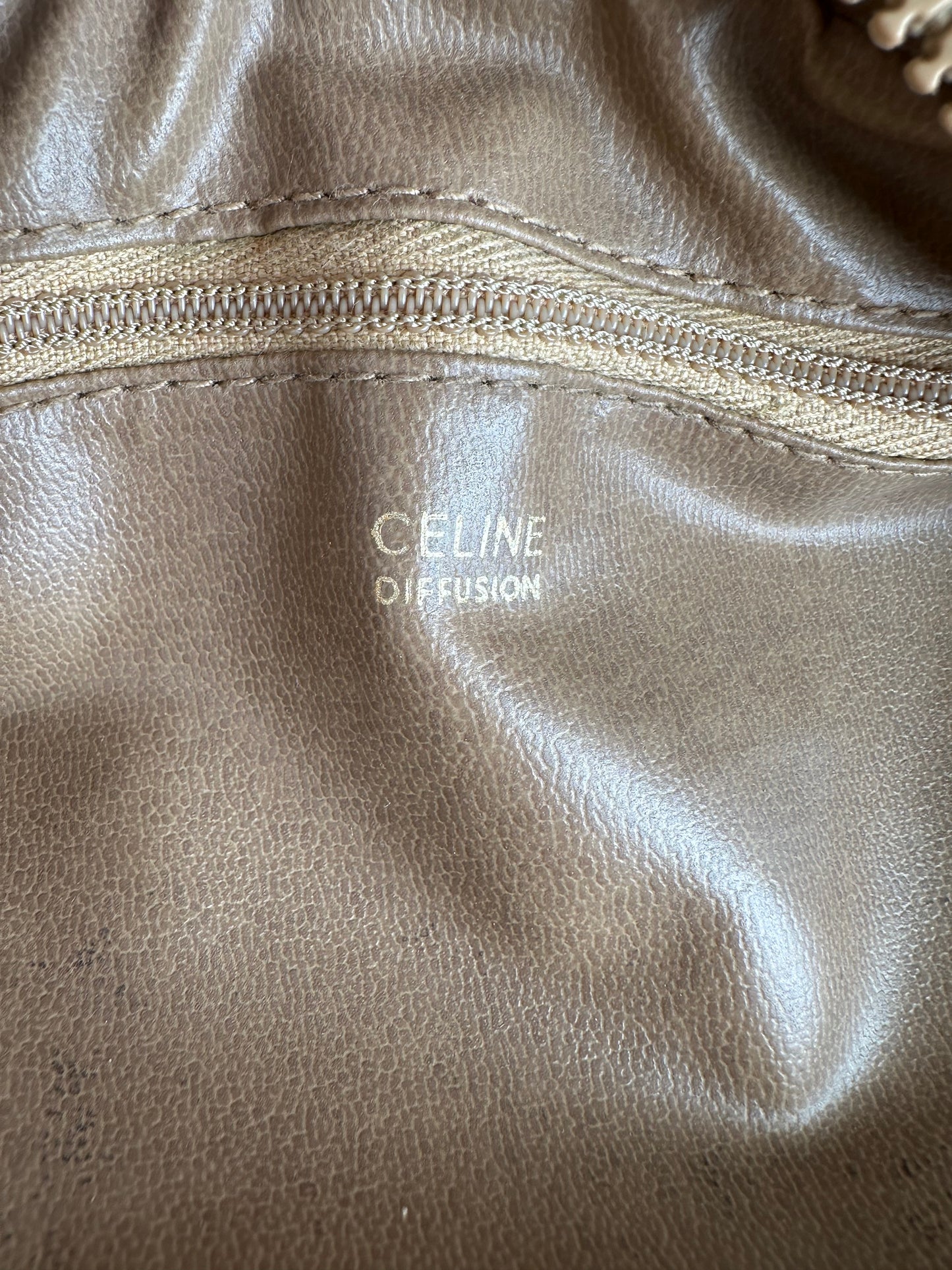 Vintage Celine Paris C Macadam Monogram Coated Canvas Shoulder Bag Beige Brown