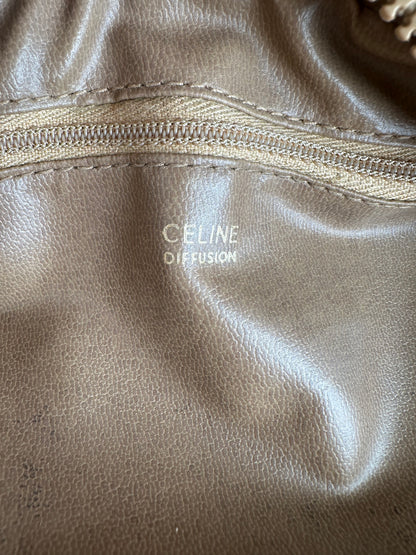 Vintage Celine Paris C Macadam Monogram Coated Canvas Shoulder Bag Beige Brown