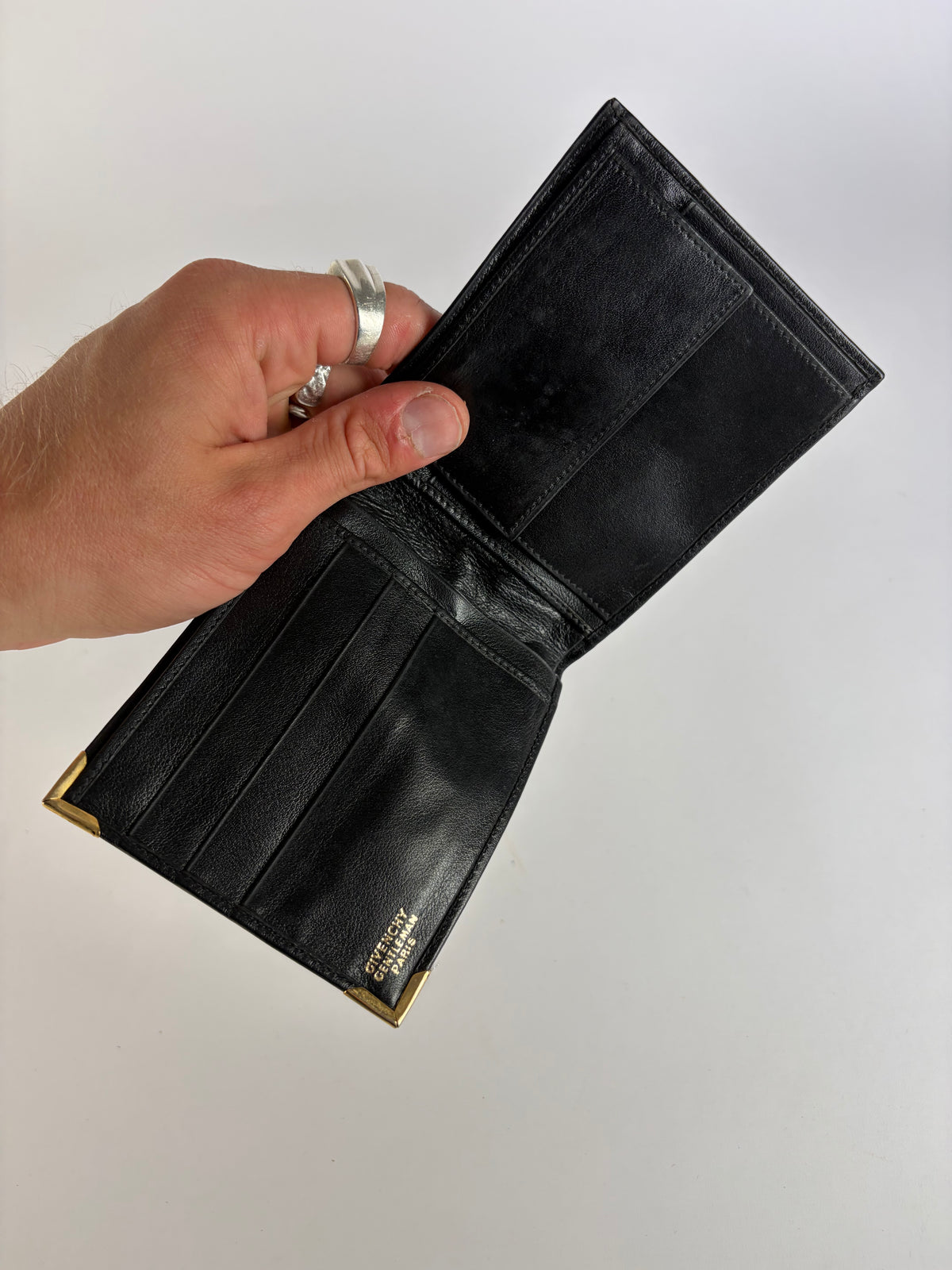 Vintage Givenchy 4G Logo Bifold Wallet c. Late 1970s Black Gold