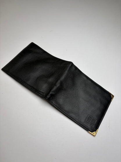 Vintage Givenchy 4G Logo Bifold Wallet c. Late 1970s Black Gold