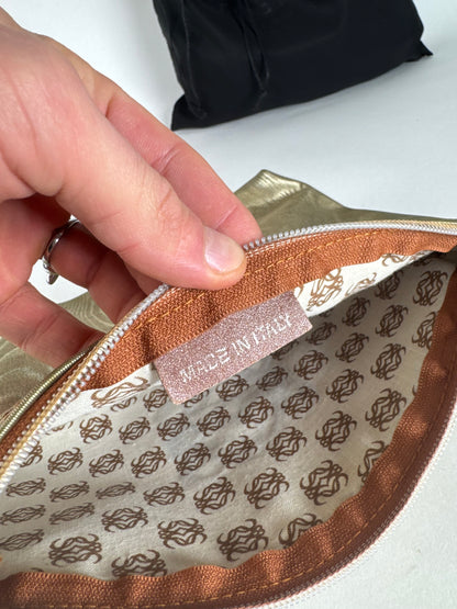 Vintage Loewe Madrid Pearl Emblossed Leather Clutch Gold Brown