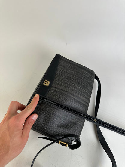Vintage Givenchy Textured Leather Crossbody Bag Black Gold
