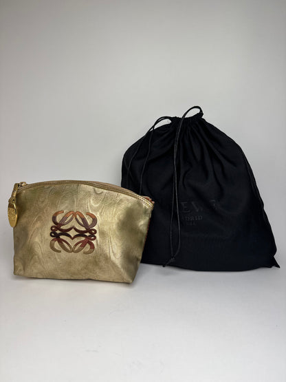 Vintage Loewe Madrid Pearl Emblossed Leather Clutch Gold Brown