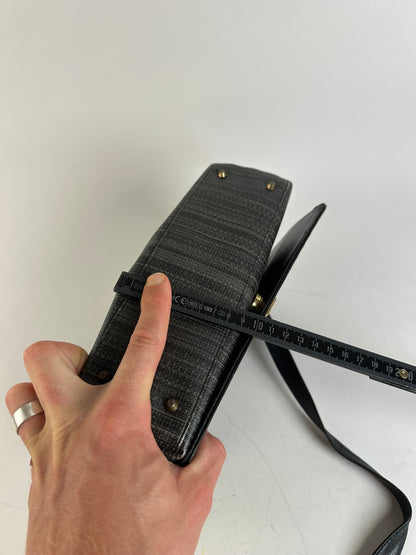 Vintage Givenchy Textured Leather Crossbody Bag Black Gold